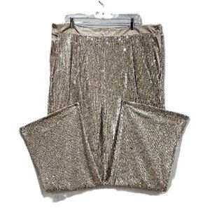 GOLD SATIN & SEQUIN PALAZZO CRUISE WEAR PANTS   20  FORMAL DINING RESORT TRAVEL